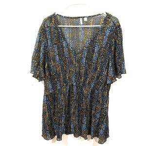 Cato Semi Sheer V-Neck Colorful Top 26/28W